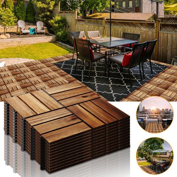 Yakimz 4M² Piastrelle Di Legno A Mosaico In Legno Di Acacia 44 Pezzi 30X30 Cm Piastrelle Per Balcone Piastrelle Per Giardino Piastrelle Per Patio Piastrelle Per Giardino Terrazzo Balcone-image