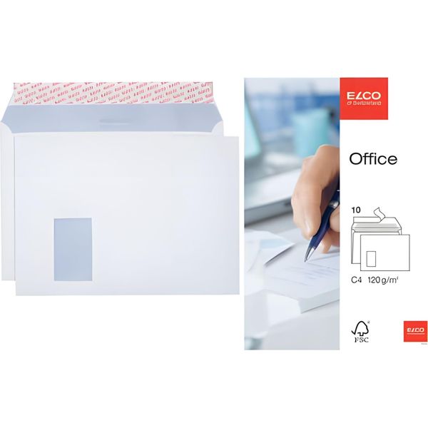 Elco 74493.12 Briefumschlag Office - C4, Hochweiß, Haftklebend, Mit Fenster, 80 G/Qm, 10 StüCk-image