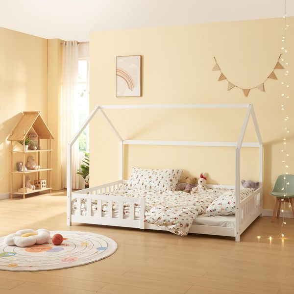 Letto Per Bambini 'Hesel' Con Rete A Doghe Anticaduta 140 X 200 Cm Bianco-image