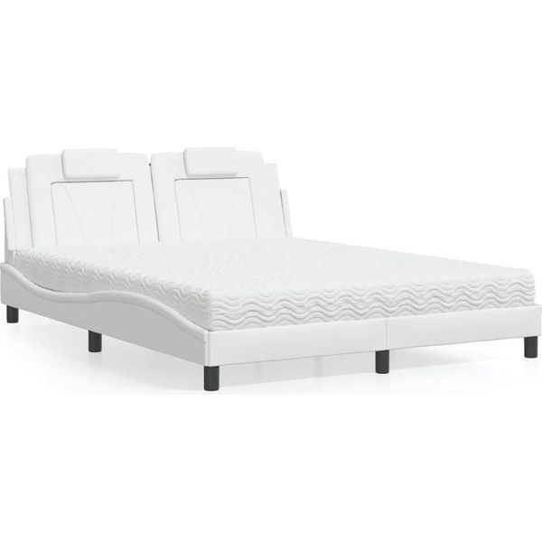 Vidaxl Letto "Viana"" Con Materasso Bianco 160X200 Cm In Pelle Finta"-image