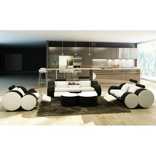 Set Divano In Pelle Con Usb Set Divano Imbottito Set Divano 3/2/1 Posti Relax-image