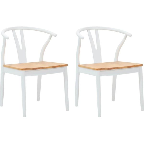 Vidaxl Sedia Da Pranzo 2 Pezzi In Legno Massiccio Di Gomma Bianco E Naturale-image