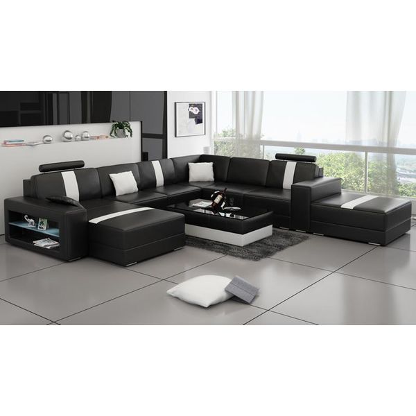 Divano In Pelle Divano A U Zona Giorno Divano Ad Angolo Design Divano Moderno K5010-image