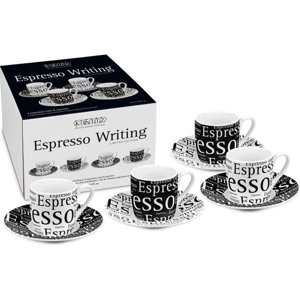 KöNitz Espressotassen 4Er Set Writing, Becher, Porzellan, Schwarz, Weiß, 85 Ml, 11 5 053 2804-image