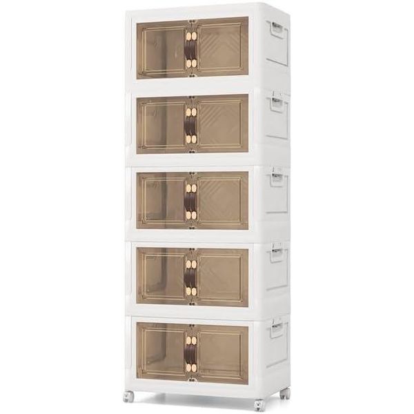 Costway Scatola Pieghevole Con Coperchio, Contenitore 316 L, Set Di 5 Scatole Di Plastica Impilabili, 59,5 X 37,5 X 170 Cm, Bianco-image
