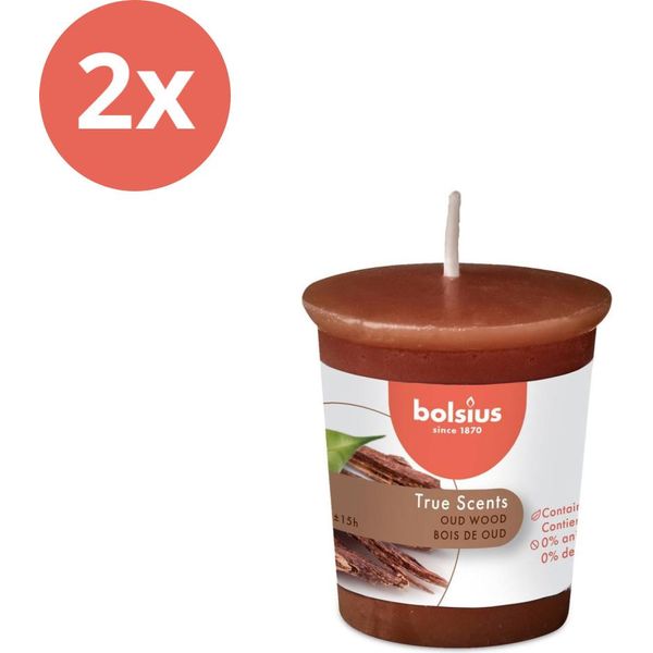 Bolsius - True Scents - Candela Votiva Rotonda - 53/45 - Legno Di Oud - Confezione Risparmio - 2 Pezzi-image