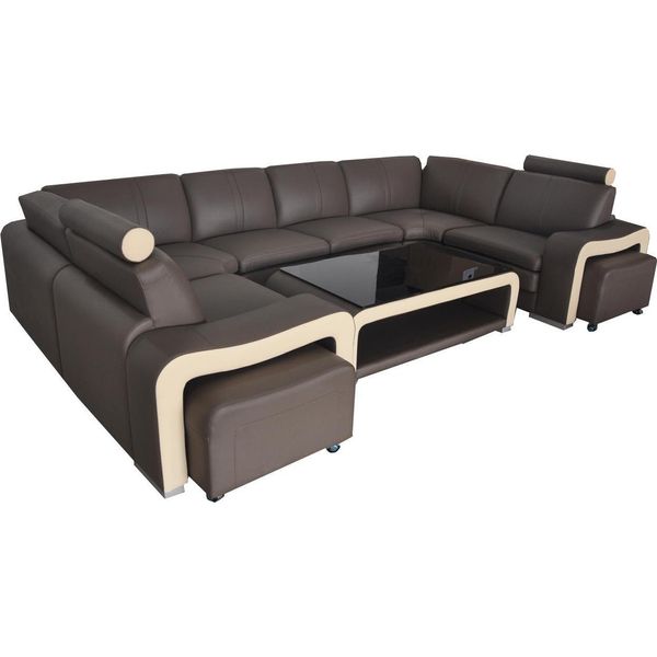 Divano Angolare In Pelle Divano Imbottito Suite Seduta Soggiorno Paesaggio Moderno Design Mobili-image