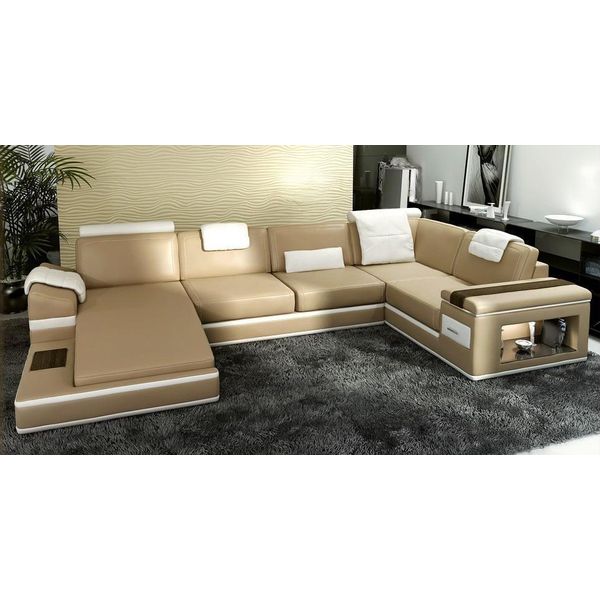 Divano Ad Angolo Divano Divano Tappezzeria Suite In Pelle Zona Giorno Soggiorno Ad Angolo Beige PHM104-image