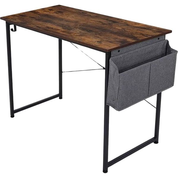 Ufficio Bruno – Scrivania Compatta Con Vano Portaoggetti – Per Computer, Pc E Laptop – 100 Cm – Moderno Ufficio Domestico – Nero/Tiger Wood-image