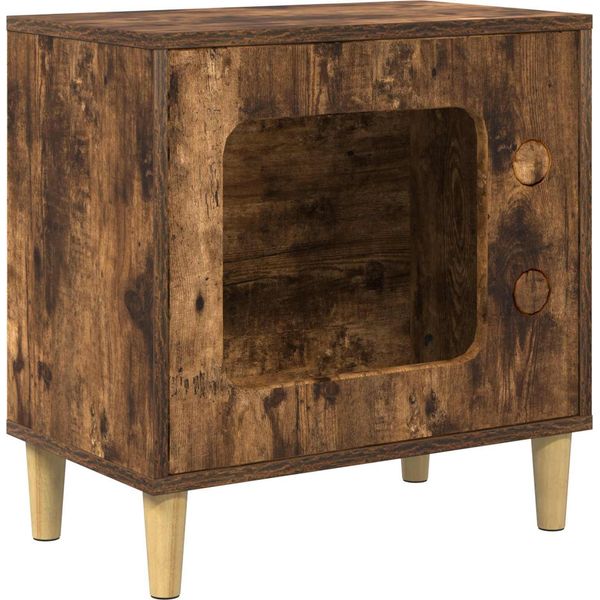 Vidaxl Casetta Per Gatti Rovere Affumicato 51 X 30 X 52 Cm Materiale A Base Di Legno-image