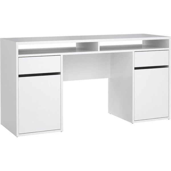Dmora Scrivania Leepi 48.2X149X77.4H Cm Bianco Lucido, 2 Ante 2 Cassetti-image