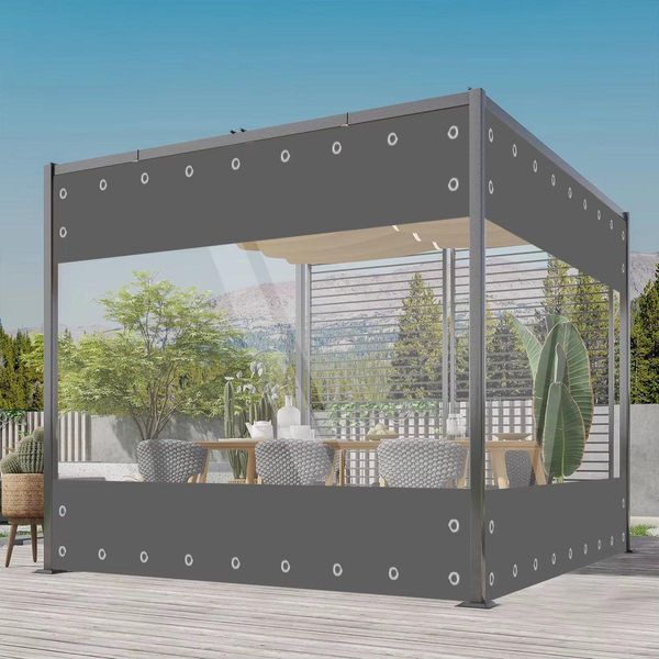 Telone In Pvc Trasparente - Impermeabile E Resistente Ai Raggi Uv - Con Occhielli - Per Veranda, Terrazza O Tettoia - Khaki - 300X210Cm-image