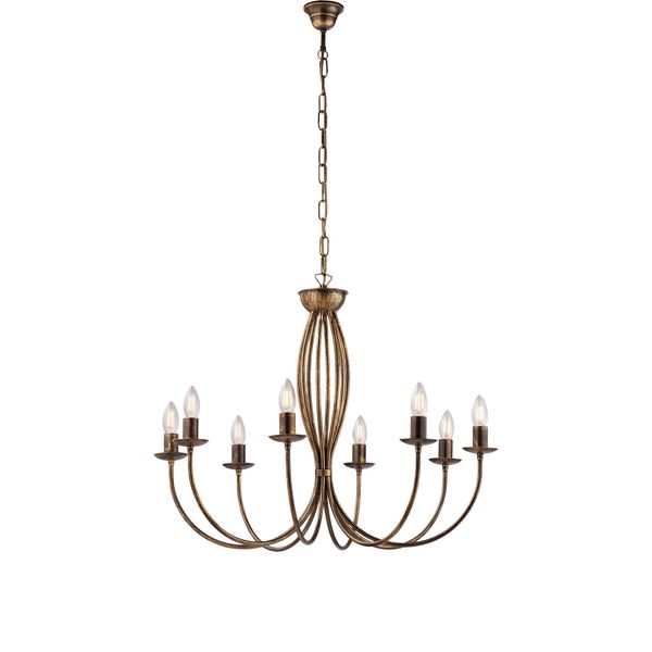 Botte - Lampadario In Ferro Laccato Marrone Con Decoraz. Oro Antico 8 Luci 120 - Ø74 - BL147-8-BR-image
