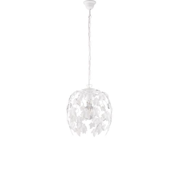 Edera - Lampadario In Ferro Laccato Bianco Con Decoraz. Effetto Shabby Chic E Strass In Cristallo 1 Luce X 97 - Ø30 - BL50-1-BCO-image