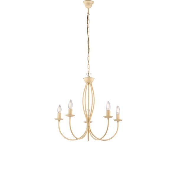 Botte - Lampadario In Ferro Laccato Avorio Con Decoraz. Effetto Decapè 5 Luci 113 - Ø55 - BL147-5-AV-image