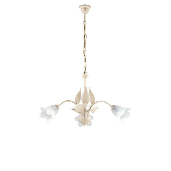 Olga - Lampadario In Ferro Laccato Avorio Con Decoraz. Oro Antico E Diffusori In Vetro D. 14 Alabastro Bianchi 3 Luci 103 - Ø60 - BL155-3-AV-image