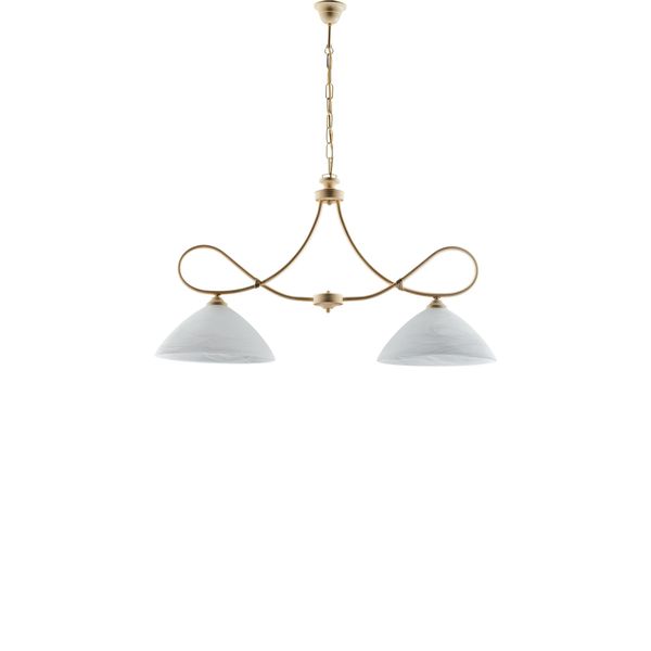 Dallas Lampadario In Ferro Laccato Avorio Con Decoraz. Effetto Decapè E Rifiniture In Oro Antico Con Diffusori In Vetro D. 13 Alabastro Bianchi 2 Luci-image