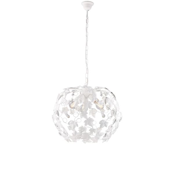Edera - Lampadario In Ferro Laccato Bianco Con Decoraz. Shabby Chic E Strass In Cristallo 3 Luci 105 - Ø50 - BL50-3-BCO-image