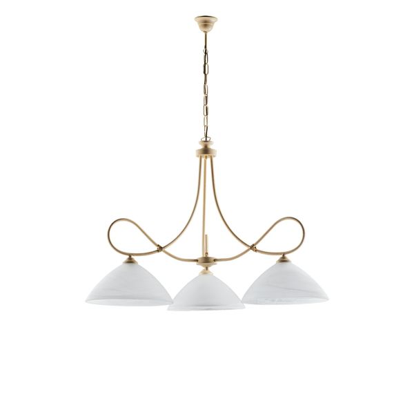 Dallas Lampadario In Ferro Laccato Avorio Con Decoraz. Effetto Decapè E Rifiniture In Oro Antico Con Diffusori In Vetro D. 13 Alabastro Bianchi 3 Luci-image