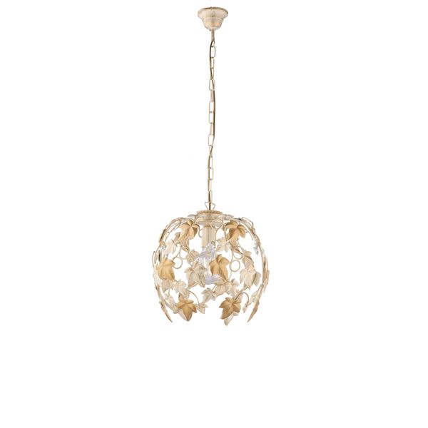 Edera - Lampadario In Ferro Laccato Avorio Con Decoraz. Oro Antico E Strass In Cristallo 1 Luce X 97 - Ø30 - BL50-1-AV-image
