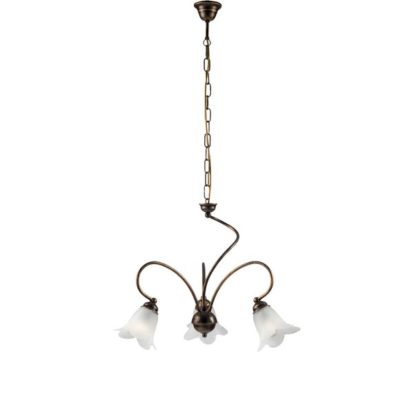 Alice Lampadario In Ferro Laccato Marrone Con Decoraz. Oro Antico E Diffusori In Vetro D. 14 Alabastro Bianchi 3 Luci 106 Ø50-image