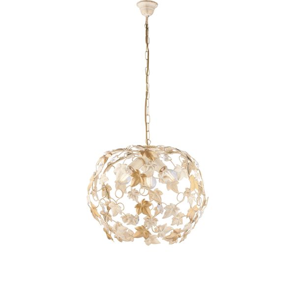 Edera - Lampadario In Ferro Laccato Avorio Con Decoraz. Oro Antico E Strass In Cristallo 3 Luci 105 - Ø50 - BL50-3-AV-image