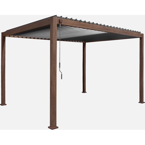 Pergola Bioclimatica 3X4M In Alluminio A Lamelle Orientabili, Marrone Scuro-image