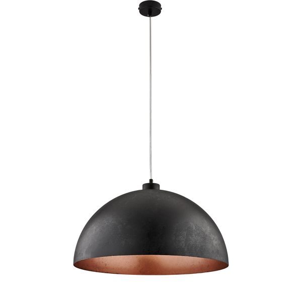 Marcus Sospensione D. 50 In Ferro Laccato Nero Con Dec. Esterna Nera E Dec. Interna Rame Antico Con Cavo Elettrico Regolabile 1 Luce-image