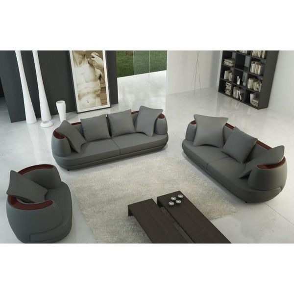 Set Di Divani Royal Luxury Designer Couch Upholstery 3+2+1 Pelle Sofa Seat Royal Grey-image