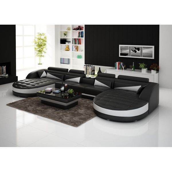 Divano In Pelle Divano Angolare Divano Imbottito Zona Giorno Divani In Pelle Set Forma U-image