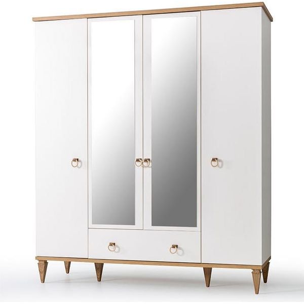 Armadio Bianco A 4 Ante In Vetro Armadi Moderni Per La Camera Da Letto Mobili In Legno-image