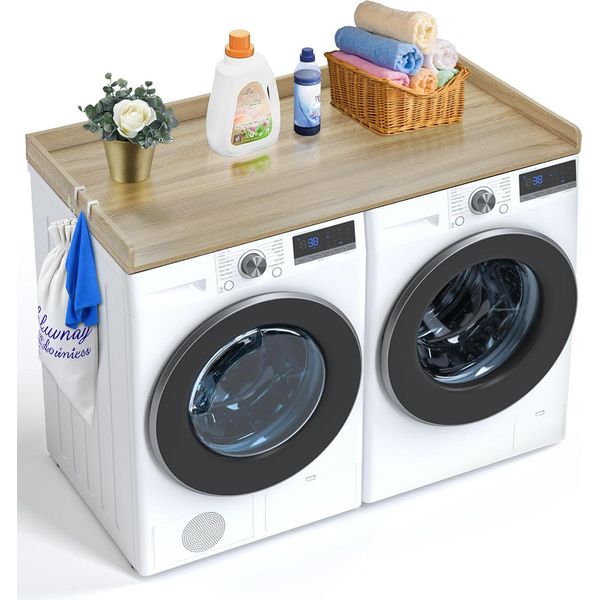Succebuy Piano Di Lavoro Per Lavatrice E Asciugatrice, 54 X 27 Pollici, In Legno, Idrorepellente Con Cuscinetti Antiscivolo, Per Organizzare Il Bucato, Rovere-image
