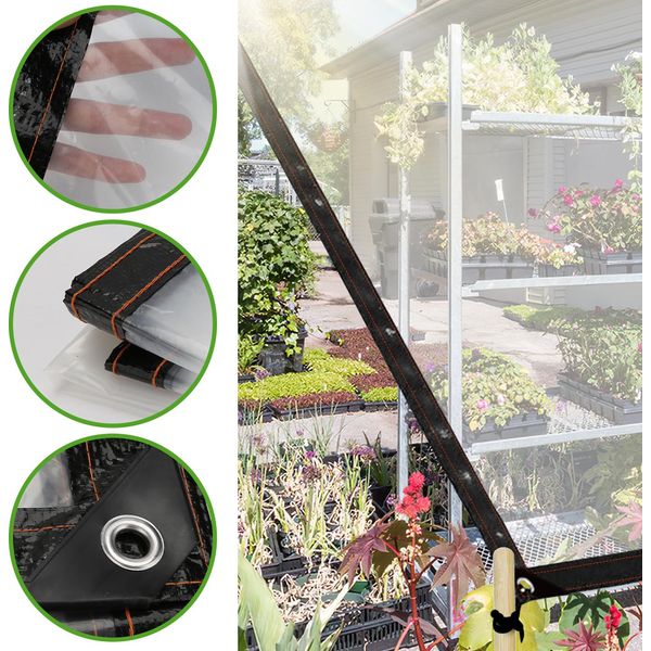 Aopunly Telone Trasparente Impermeabile In Pvc Con Occhielli, Telone Resistente Alle Intemperie Tettoie Resistenti Pieghevole, Telone Di Protezione Dalla Pioggia 3 × 3M Per Mobili Da Giardino Piante Serra-image