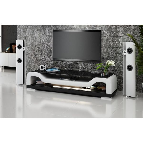 Rtv Tv Sideboard Tavolo In Pelle E Vetro Mobile Tv Tavolo Designer Nuovo TS1004-image