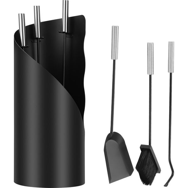 Izrielar Set Di 4 Pezzi Per Caminetto Accessori Per Il Poker Set Di Accessori Tondi In Ferro Battuto Con Scopa-image