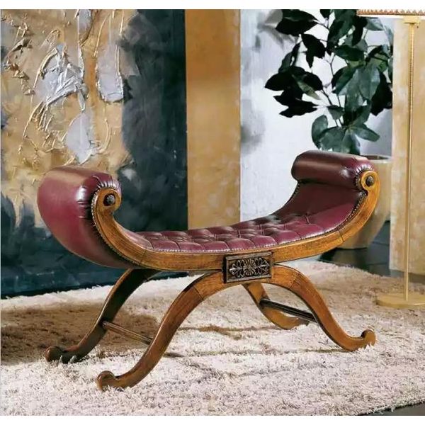 Panca Marrone Sgabello Classico Mobili Per Sedute In Stile Antil Panca Imbottita In Tessuto-image