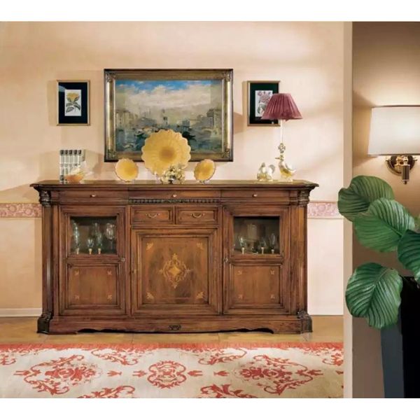 Credenza Soggiorno Cassettiera In Legno Marrone Nuovo-image