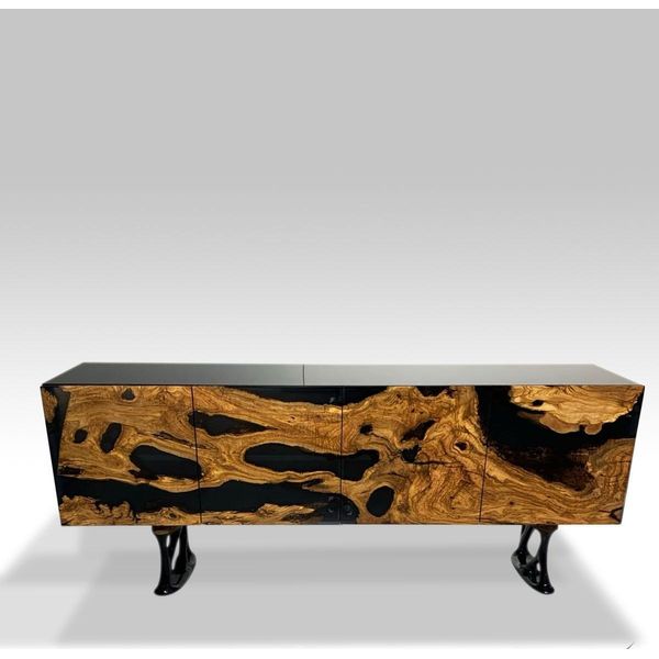 Mobile Porta Tv Credenza Rtv Basso Soggiorno Resina Epossidica Legno Marrone-image