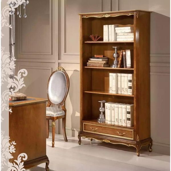 Libreria Per Il Soggiorno Mobili Classici Marroni Scaffali In Legno-image