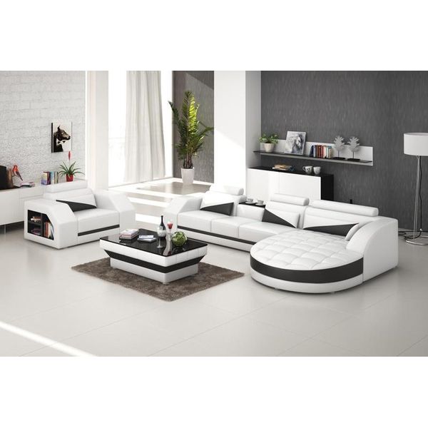 Divano In Pelle Divano Zona Giorno Divano Angolare + Set Poltrona Divano Design G8018E-image