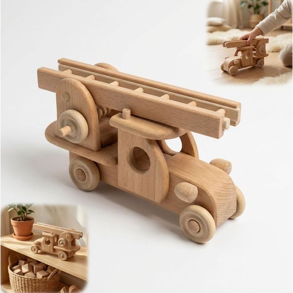 Auto Dei Pompieri In Legno Per Bambini: Il Regalo Perfetto Per Un Bambino-image