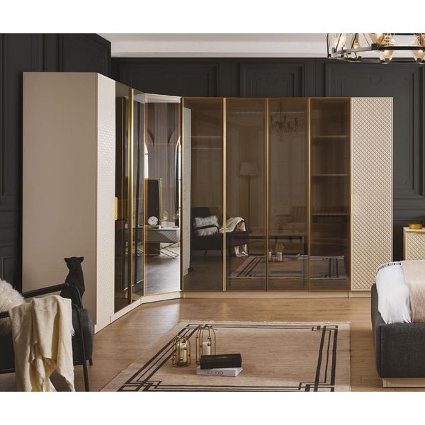 Elegante Armadio Ad Angolo Camera Da Letto Mobili In Legno Armadio Beige-image