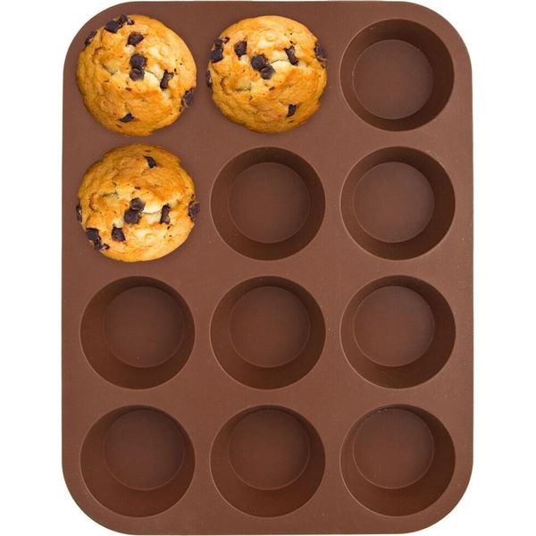 Teglia Per Muffin Orion Teglia Per Muffin In Silicone Per 12 Muffin Teglia Per Cupcake Marrone-image