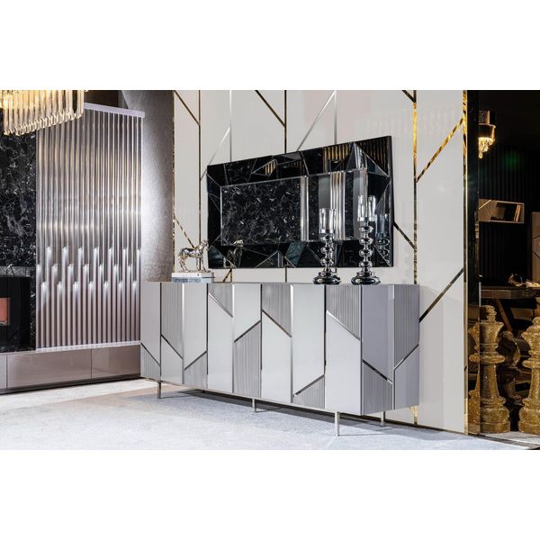 Soggiorno Credenza 2 Pezzi + Specchio Grigio Jvmoebel-image