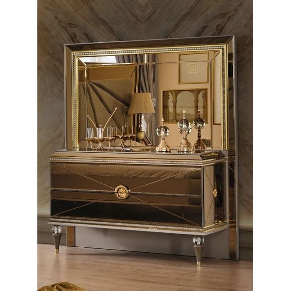 Tavolino Da Toilette Oro Legno Vetro Acciaio Inox Jvmoebel-image