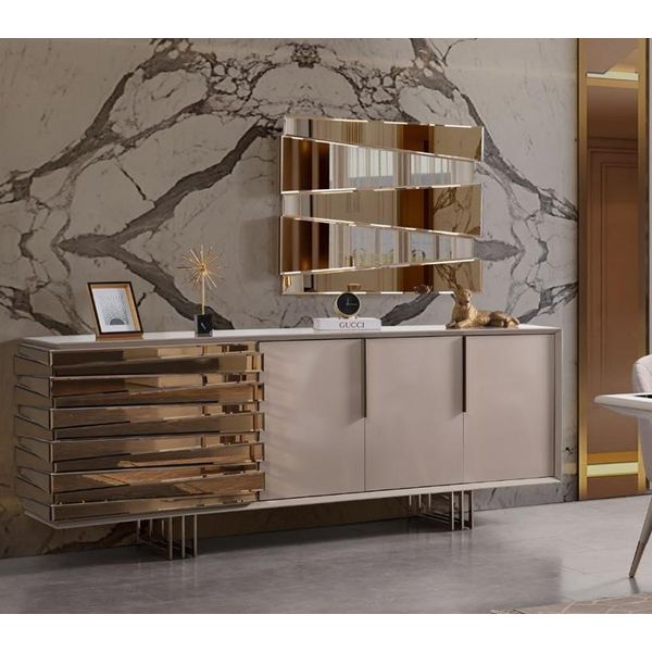 Cassettiera In Legno Beige Oro Credenza Jvmoebel-image