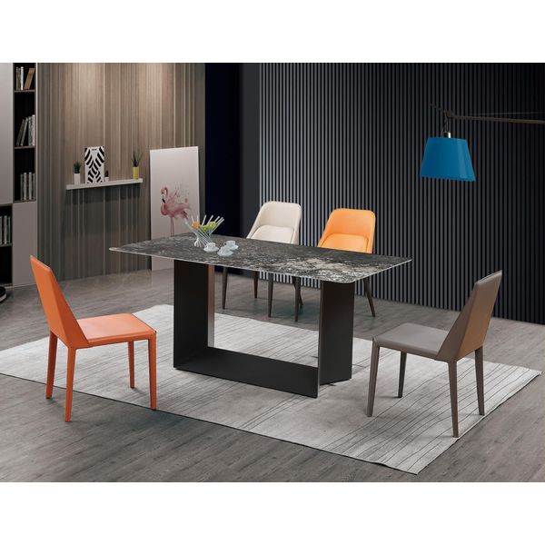 Tavolo Sala Da Pranzo Set Tavolo Sedie 5Pcs. Gruppo Sedie In Pelle Acciaio Inox-image