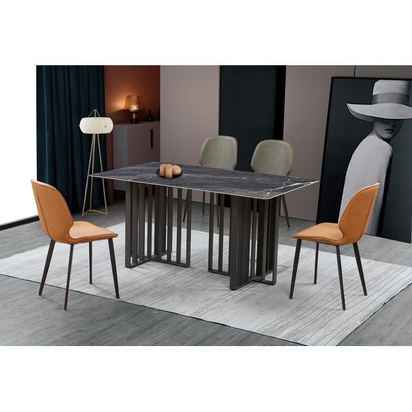 Tavolo Da Pranzo In Acciaio Inox Marmo Imitazione Pietra Tavolo Da Pranzo 180X90Cm Nuovo-image