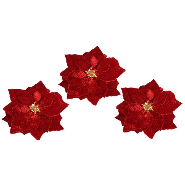 Kunstblume I.Ge.A. "Samt-Poinsettia", Rot, B:25Cm H:6Cm L:25Cm, Polyester, Kunstpflanzen, Auf Clip, 3Er Set Dekoblume Christstern Weihnachtsblume Dekoblume-image