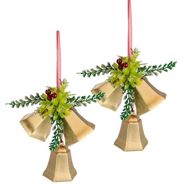 DekohäNger I.Ge.A. "Glocken", Gold, B:9Cm H:25Cm, Kunststoff, DekohäNger, Zum HäNgen, 2Er Set, Weihnachtsdeko Kranzdeko-image